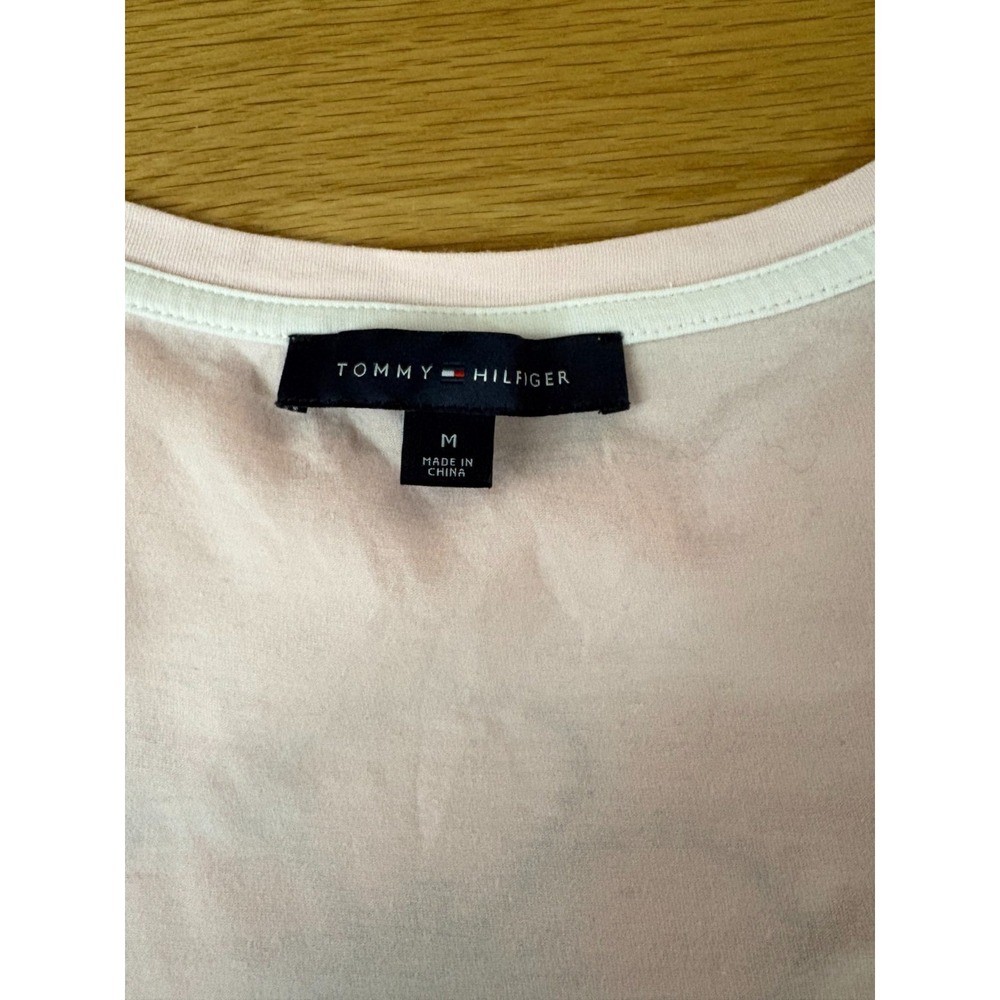 Tommy Hilfiger Women's Pink Embroidered Logo T Shirt Size M Cotton - Picture 5 of 6